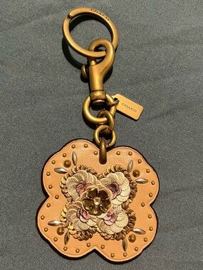 Coach Tea Rose Studded Bag Charm Keychain!